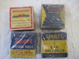 4 Vintage boxes of 12 Ga shells, Winchester, JC Higgens, Gambles, Western, 3 full, Gambles half full