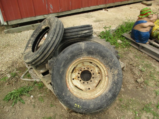Assrt of implement & tractor tires, 6.50-16, 9.5-24, 9.5L-14 w/rim