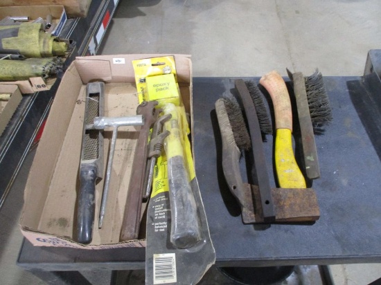 wire brushes, hatchet, misc.