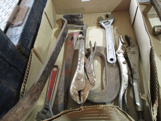 Wonder bar, vise grips, C clamp, cresent wrenches