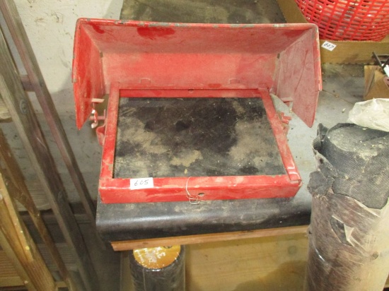 Tractor battery box cover and 2 rolls of landscape fabric