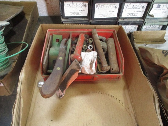 Tractor manual box, Bungy cords, screws, misc. parts