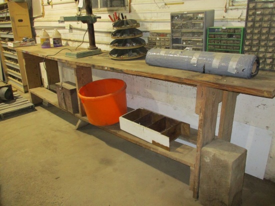 Wooden  bench 14' long x 28'' deep x 40'' tall, contents not included