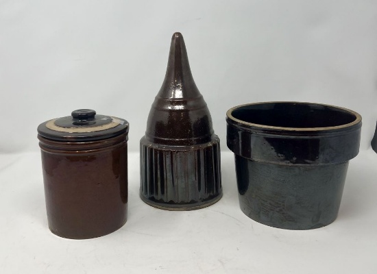 3 Albany pieces: sm RW jar, cemetary vase, & flower pot