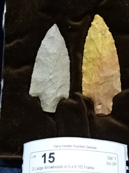 2 Large Arrowheads in 5 x 6 1/2 Frame