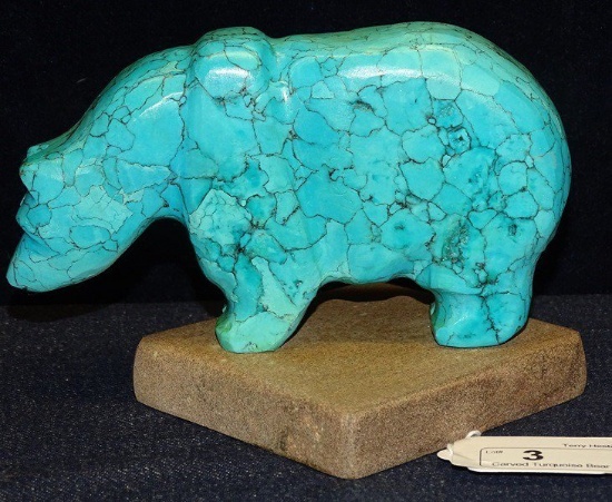 Carved Turquoise Bear  6" x 3.5"