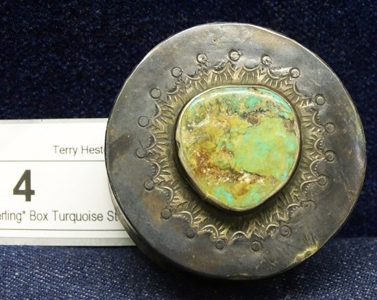Sterling* Box Turquoise Stones 2 3/4" Diameter 63g