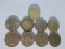 7 One Shilling British & 2 One Pound coins