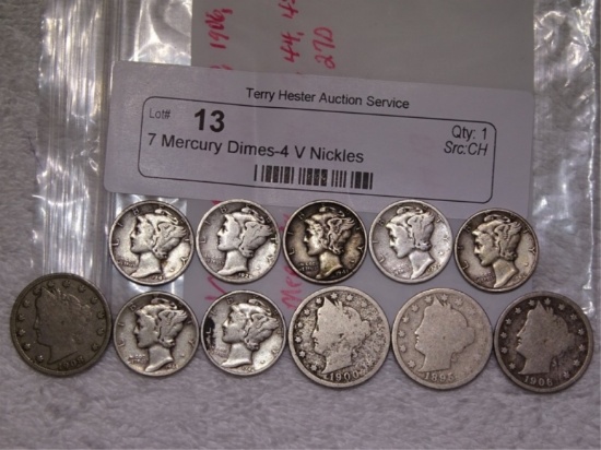 7 Mercury Dimes-4 V Nickles