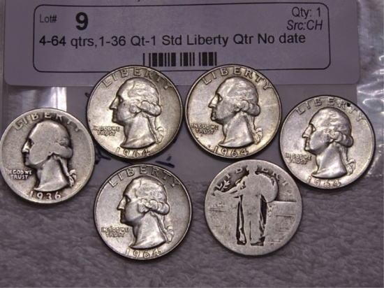 4-64 qtrs,1-36 Qt-1 Std Liberty Qtr No date