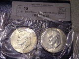 2 1971 Eisenhower Uncirculated Silver Dollar