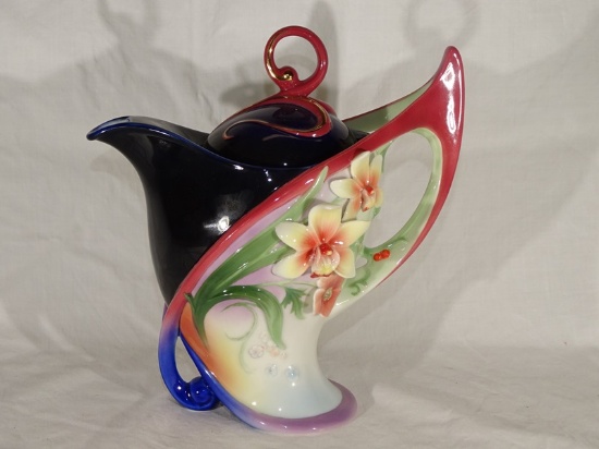 Franz Tea Pitcher with applied Flowers 8"