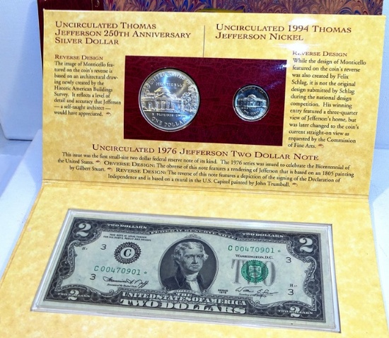 Thomas Jefferson UNC Coinage & Currency Set