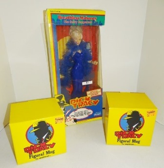 Dick Tracy Breathlass Mahoney Doll & 2 Mugs