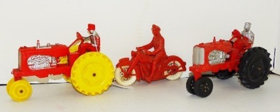 Lot Of 3 Auburn Rubber Tractors & Motorcycle