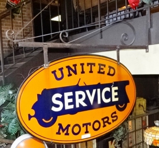 United Motors Service Porcelain Sign & Mount