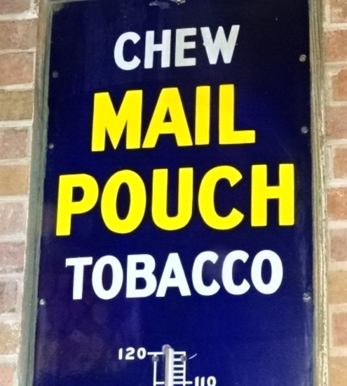 Mail pouch Tobacco & Thermometer Porcelain Sign