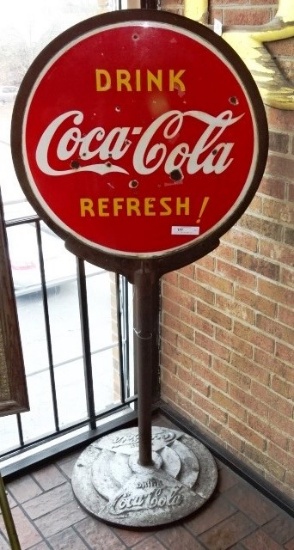 Coca Cola Porcelain Sign & Base 30" X 65"