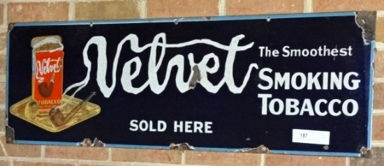 Velvet Tobacco Porcelain Sign 12" X 39"
