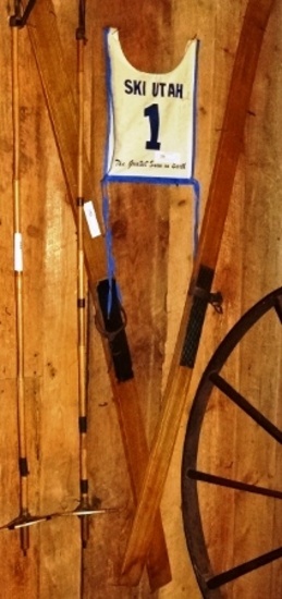 Wood Cross Country Skis,Poles,& Utah Vest