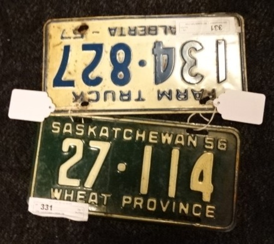 1956 Saskatchewan & 1957 ALberta Farm Truck Plates