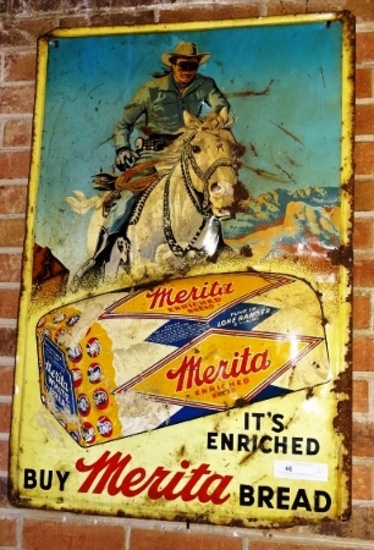 Merita bread Lone Ranger Sign 24" X 36" Tin