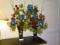 Pair of Painted fruit black vase with flowers