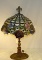 Early 1900's Bronze Lamp Stained Glass Shade