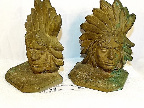 Vintage Cast Iron Indian Chief Bookends