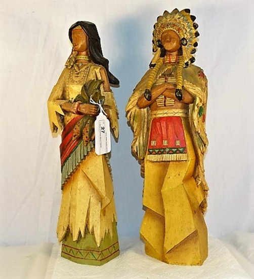 2 Native American Wood Figures