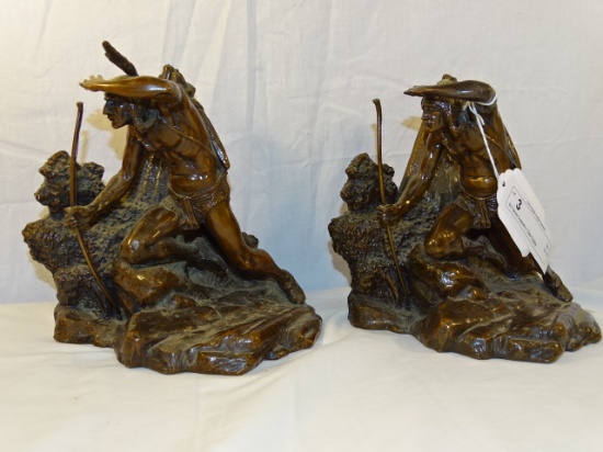 Hollow Bronze Native American Bookends-Very Detail