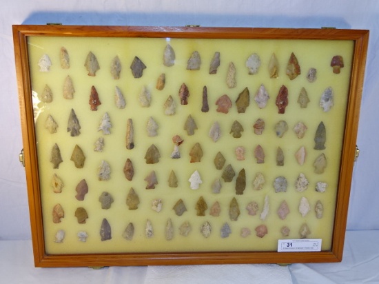Native American Arrowheads In Display Case