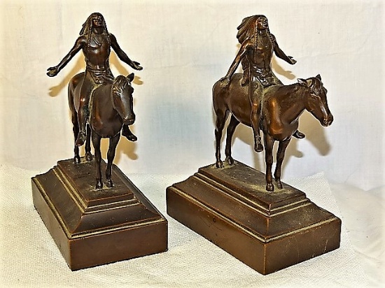 Indian Bronze Bookend & Print "Appeal to the Great