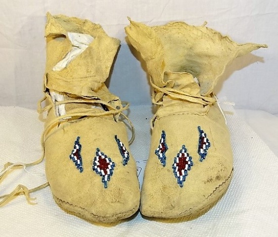 Native American White Beaded Moccasins