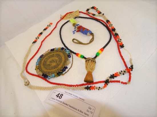 5 Native American Beaded Necklaces & Misc Items