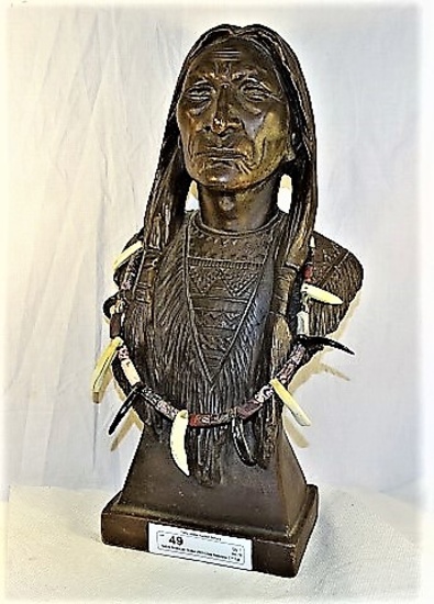Native American Statue With Claw Necklace 17" Tall