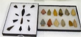 24 Native American Arrowheads In Display-