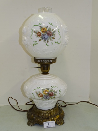 Vintage Double Globe Lamp Hand Painted  21"