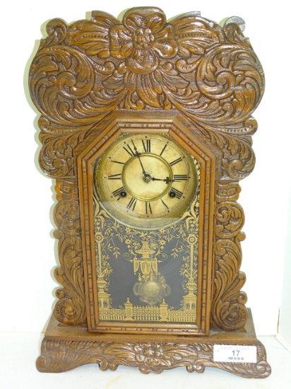 Vintage Oak Kitchen Clock Ornate Carving