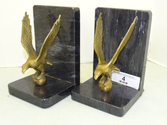 Brass Eagle & Marble Bookends 7" Tall