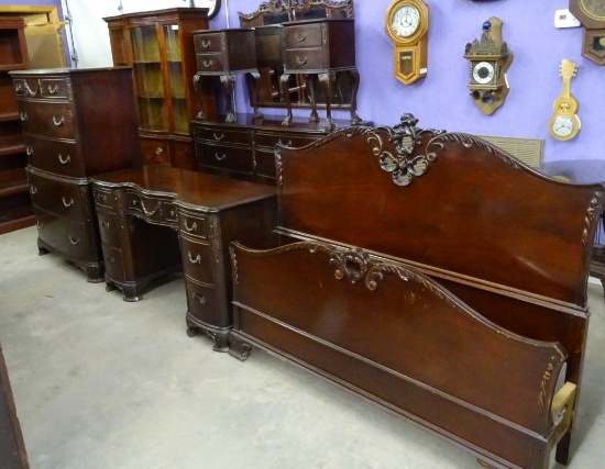 Very Ornate 7pc Bedroom Suit Heavily Carved Mah!