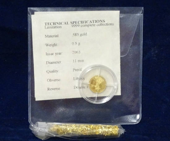 Miniature Gold Coin & Tube of Gold Flakes