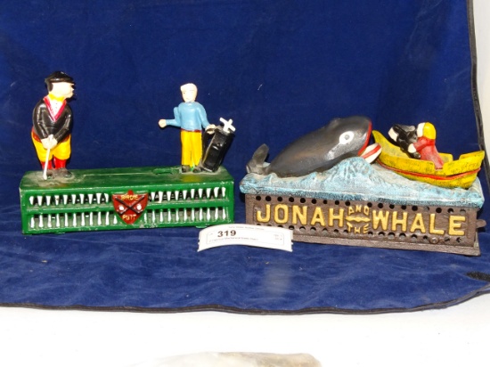 2 Cast Iron Mechanical Banks Retro.