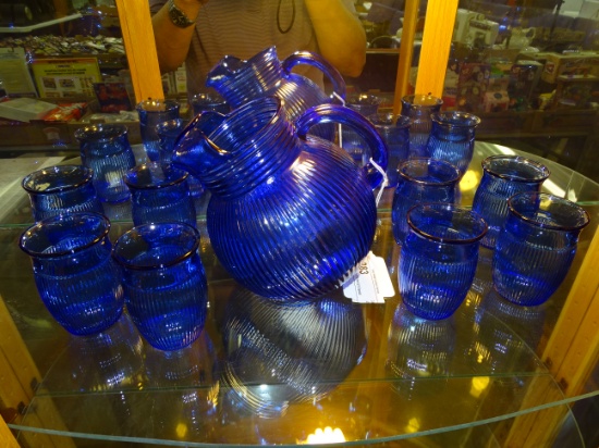Cobalt Blue Juice Set Pitcher & 8 Glasses