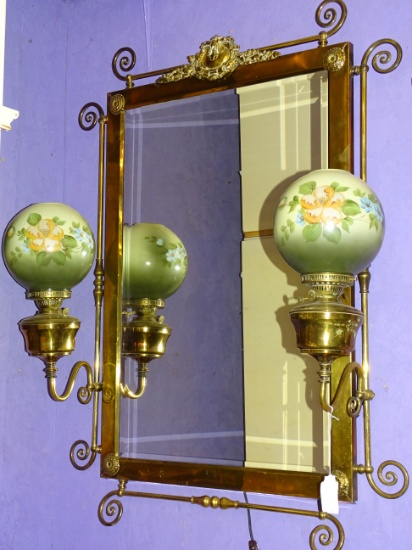 Heavy Brass Barber Shop Mirror Double Globes