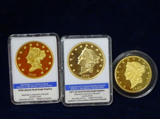 3 Gold Replica 10 & 20 Dollar Coins