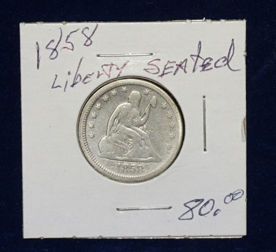 1858 Seated Liberty Quarter Dollar