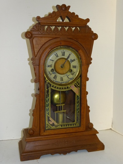 Oak Case Mantle Clock 12 x 21 Nice Case
