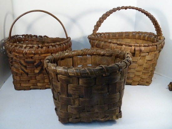 3 Beautiful Primitive Split Oak Baskets