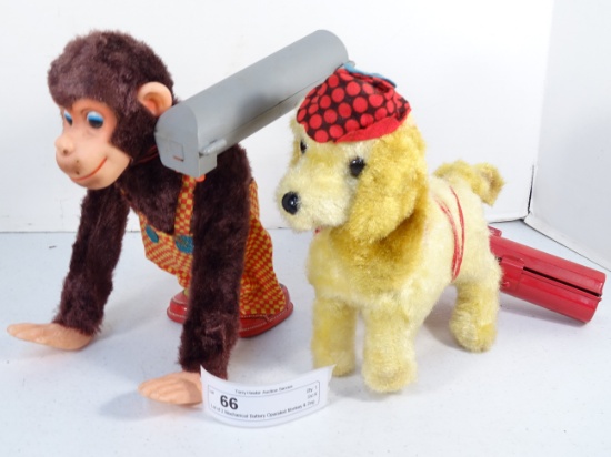 Lot of 2 Mechanical Battery Operated Monkey & Dog
